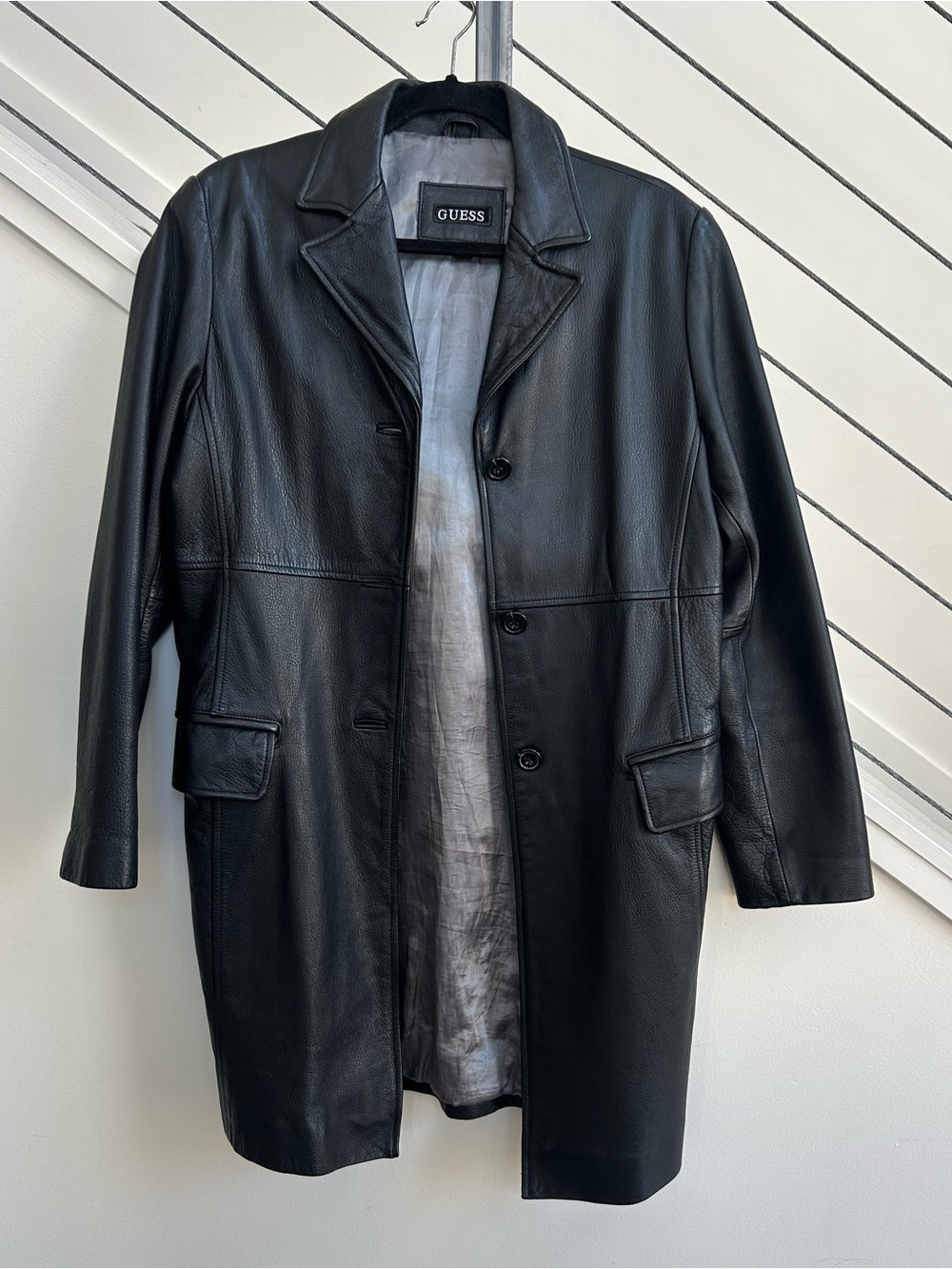 GUESS Black Leather Trench Coat